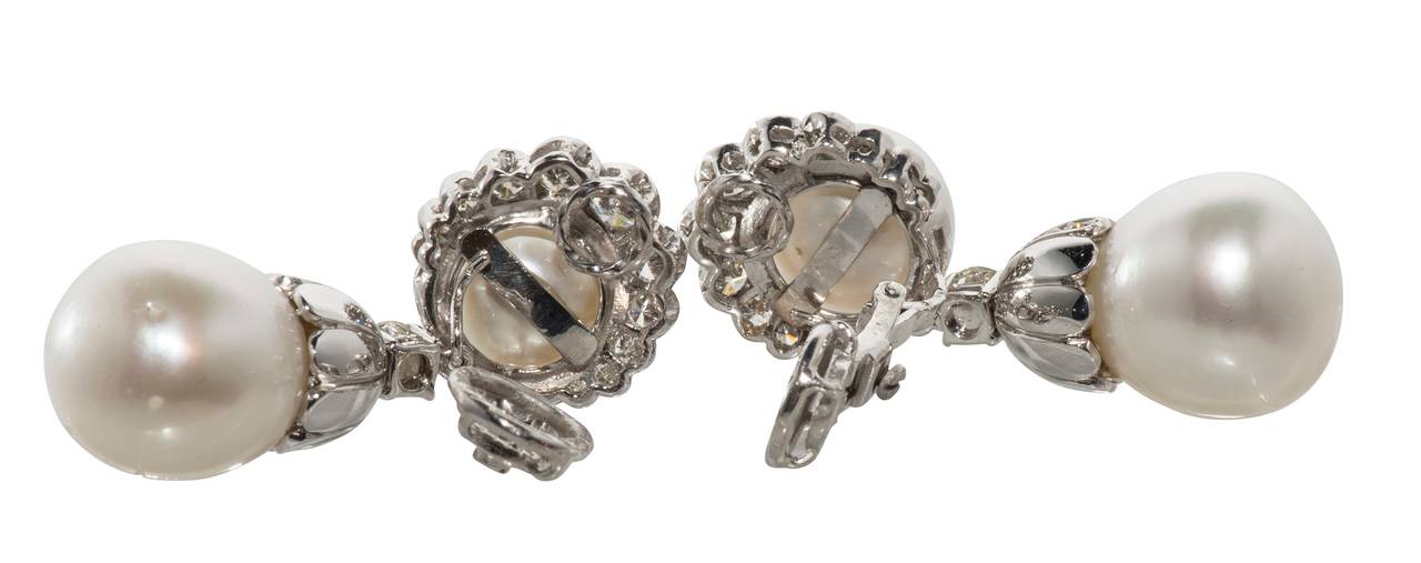French South Sea Pearl Diamond Platinum Earrings