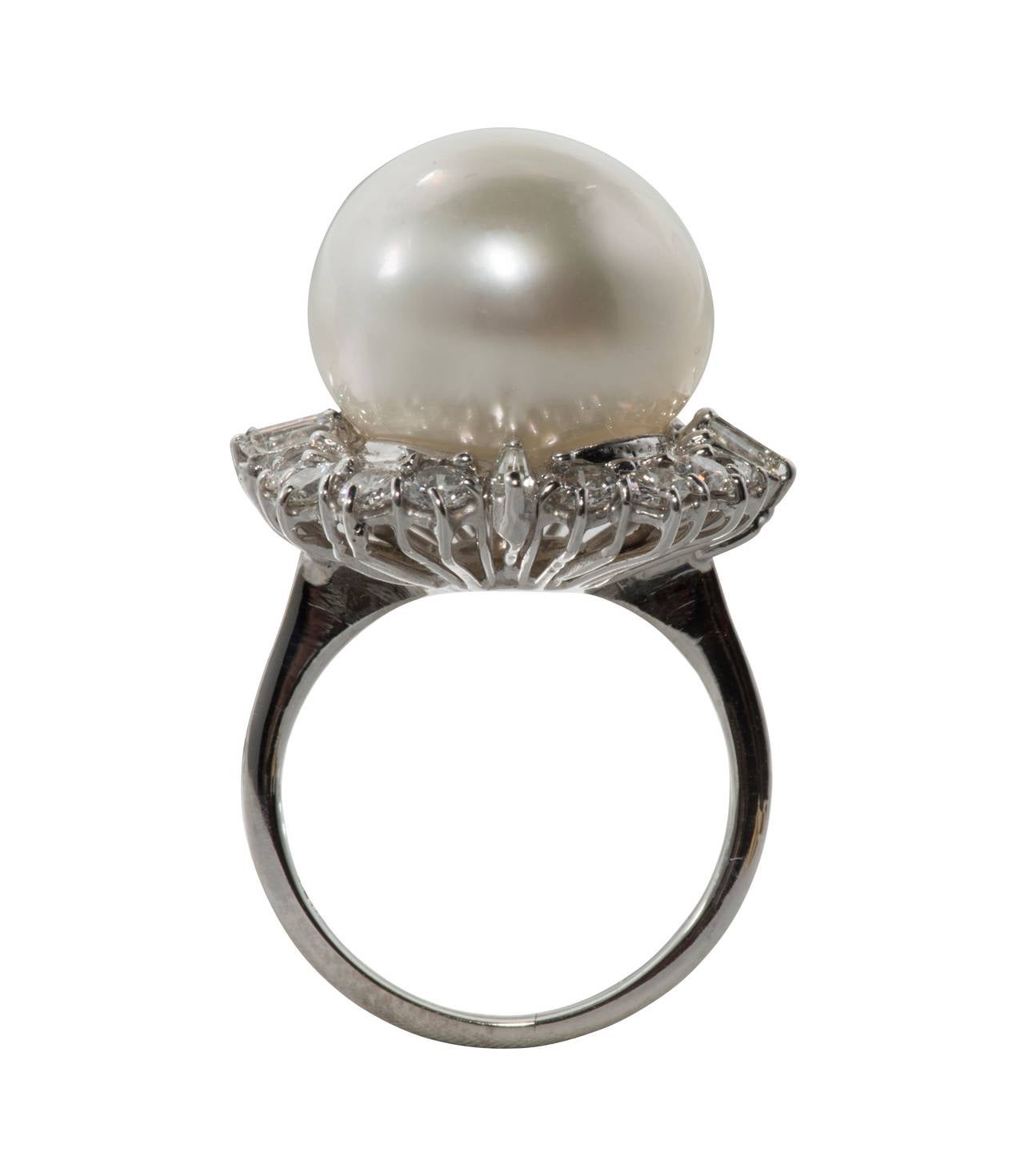 Contemporary South Sea Pearl Diamond Gold Cocktail Ring For Sale