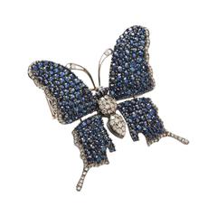 Sapphire Diamond Gold Butterfly Brooch 3