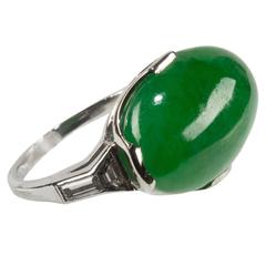 Antique Art Deco Jade Diamond Platinum Ring