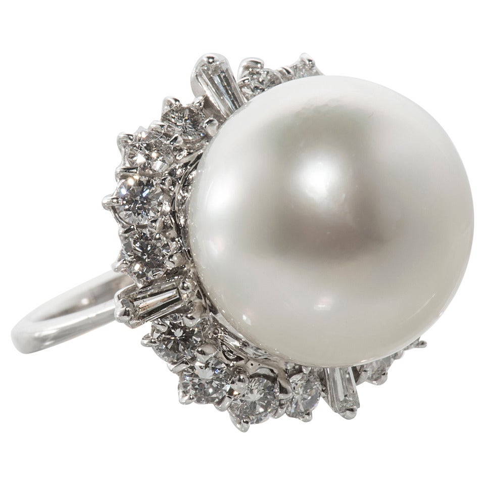South Sea Pearl Diamond Gold Cocktail Ring For Sale