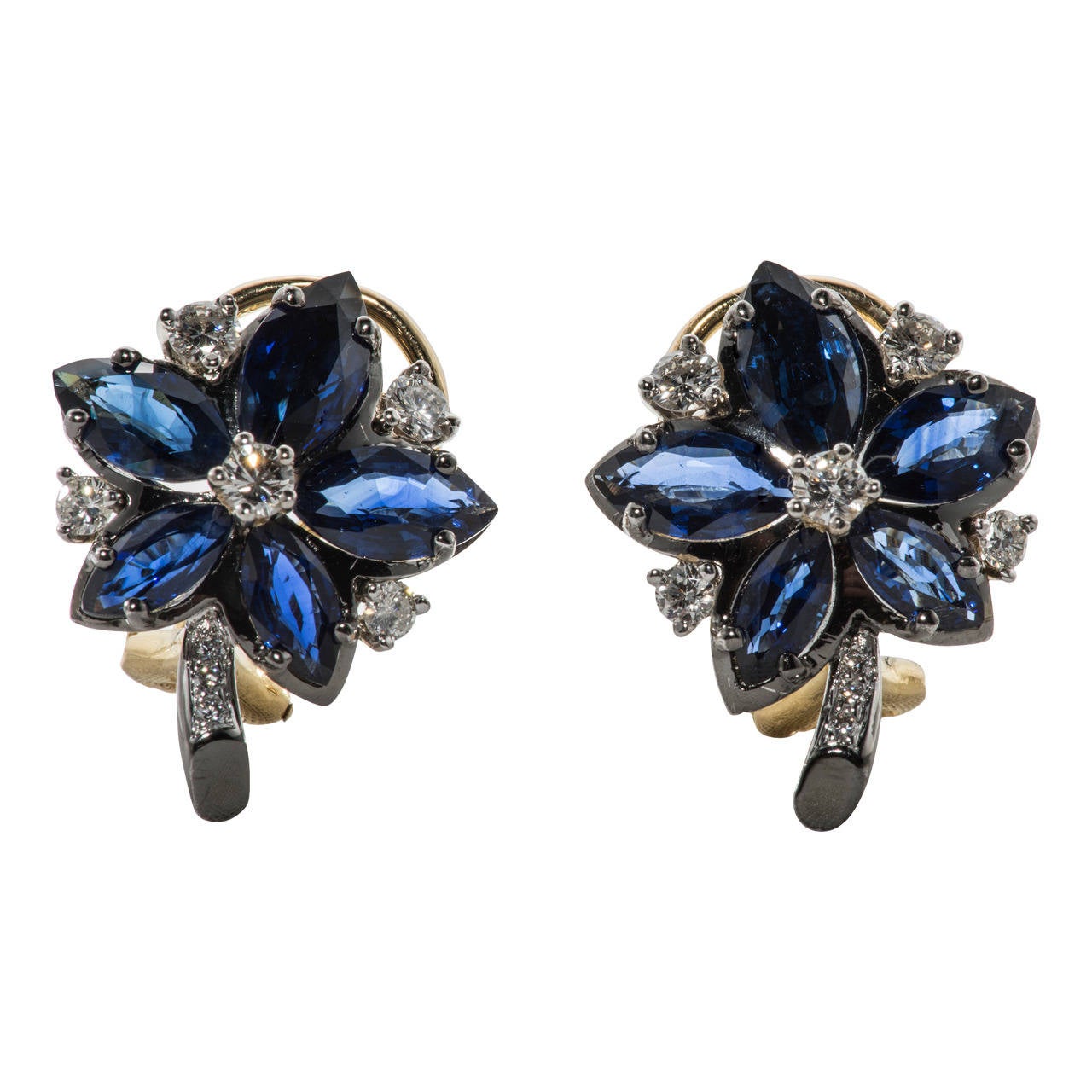 Blue Sapphire Diamond Gold Platinum Ear Clips