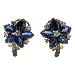 Blue Sapphire Diamond Gold Platinum Ear Clips