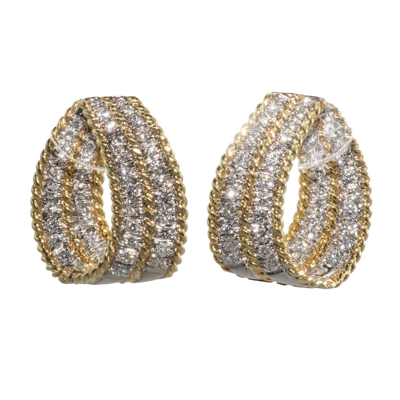 Diamond Gold Platinum Crescent Hoop Earrings