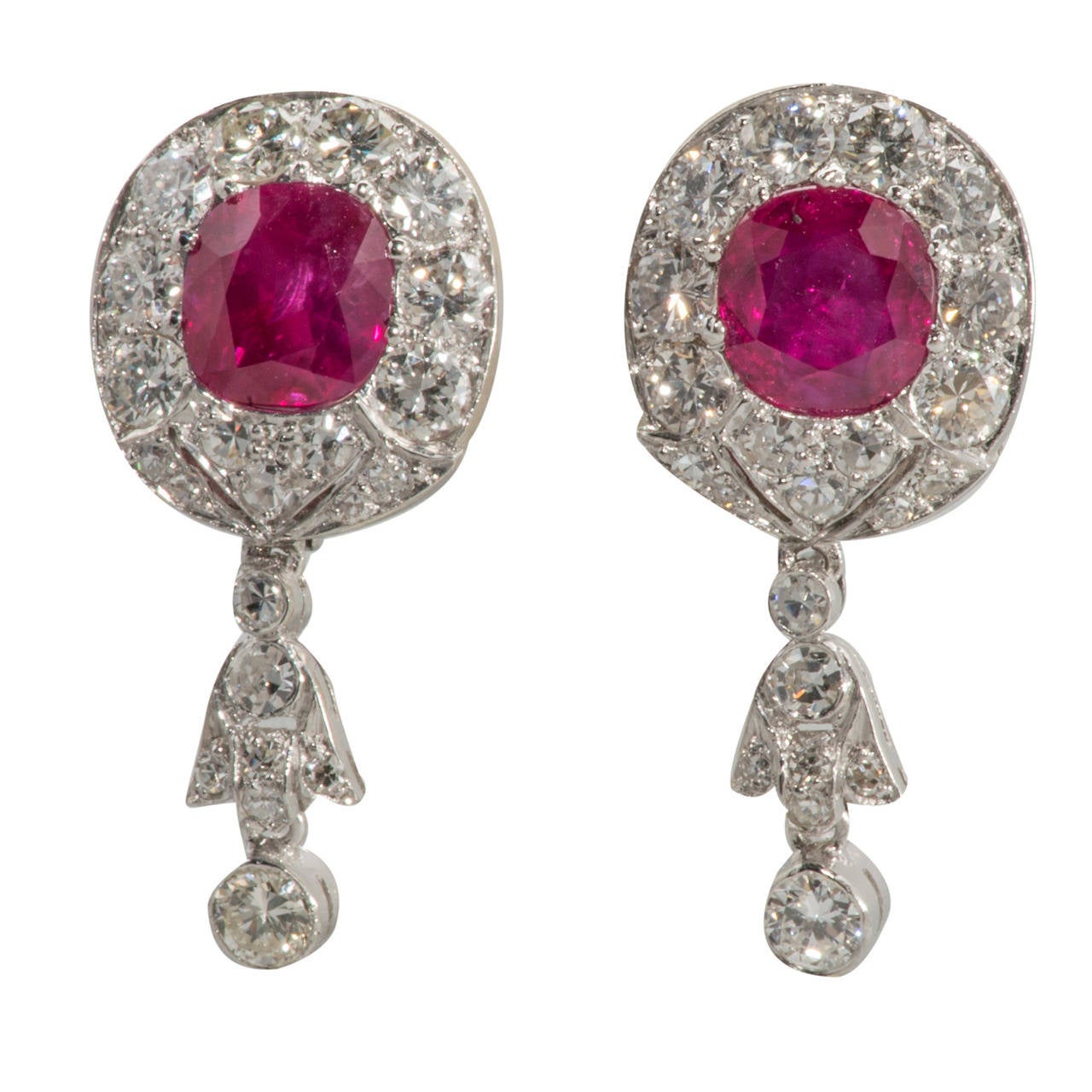 GIA Cert Burmese Ruby Diamond Platinum Earrings