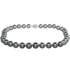 Tahitian Pearl Necklace with Pave Diamond Clasp