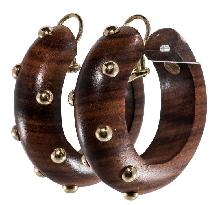 Limited Edition 'Creoles' Hoop Earrings of Brazilian Rosewood and 18k yellow gold.  1998.