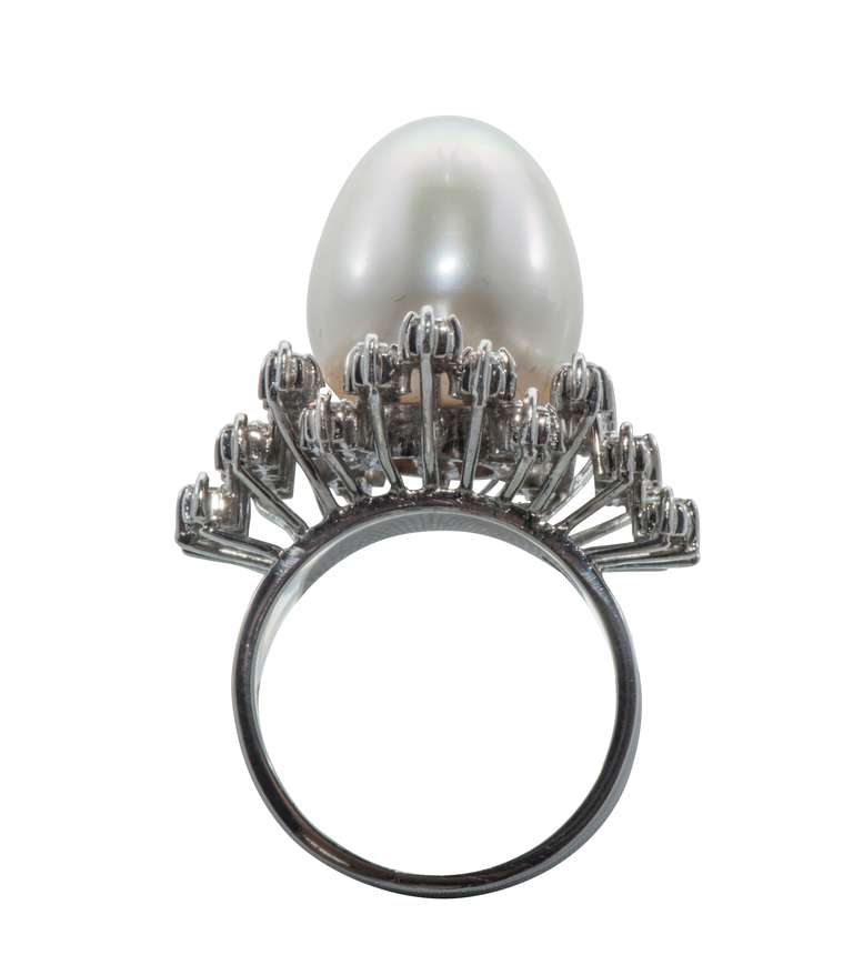 Women's South Sea Pearl and Baguette Diamond Ring