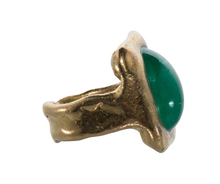 24K yellow gold and cabochon emerald ring by Jean Mahie