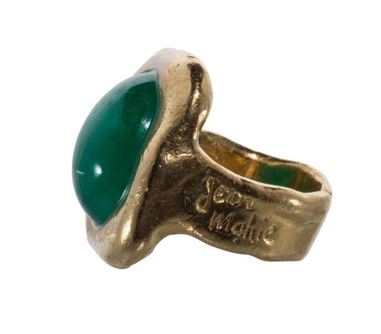 Contemporary Jean Mahie Pure yellow gold and cabochon emerald ring.