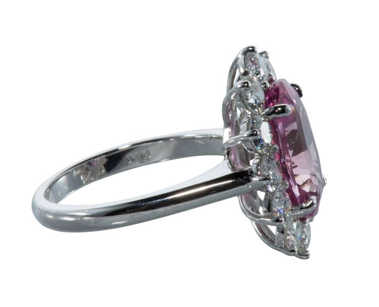 Padparadscha Pink Sapphire Diamond Ring In New Condition In Houston, TX