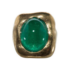Jean Mahie Pure yellow gold and cabochon emerald ring.
