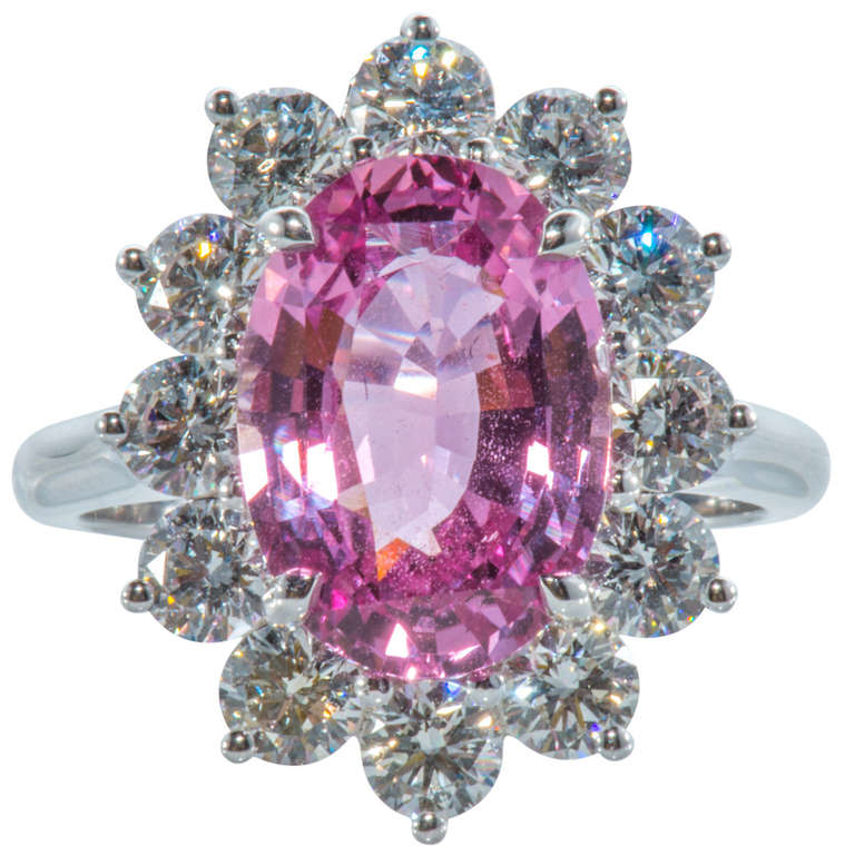 Padparadscha Pink Sapphire Diamond Ring
