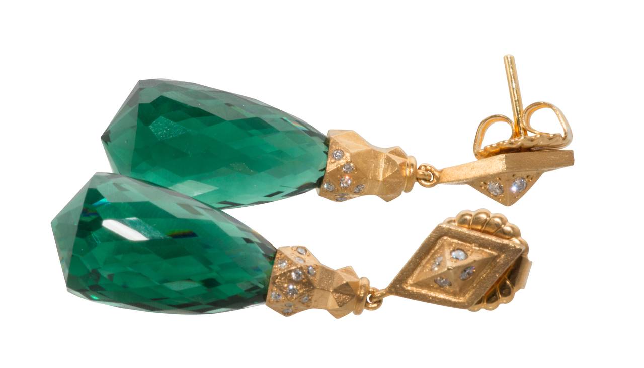 Contemporary Prasiolite Diamond Gold Dangle Earrings For Sale