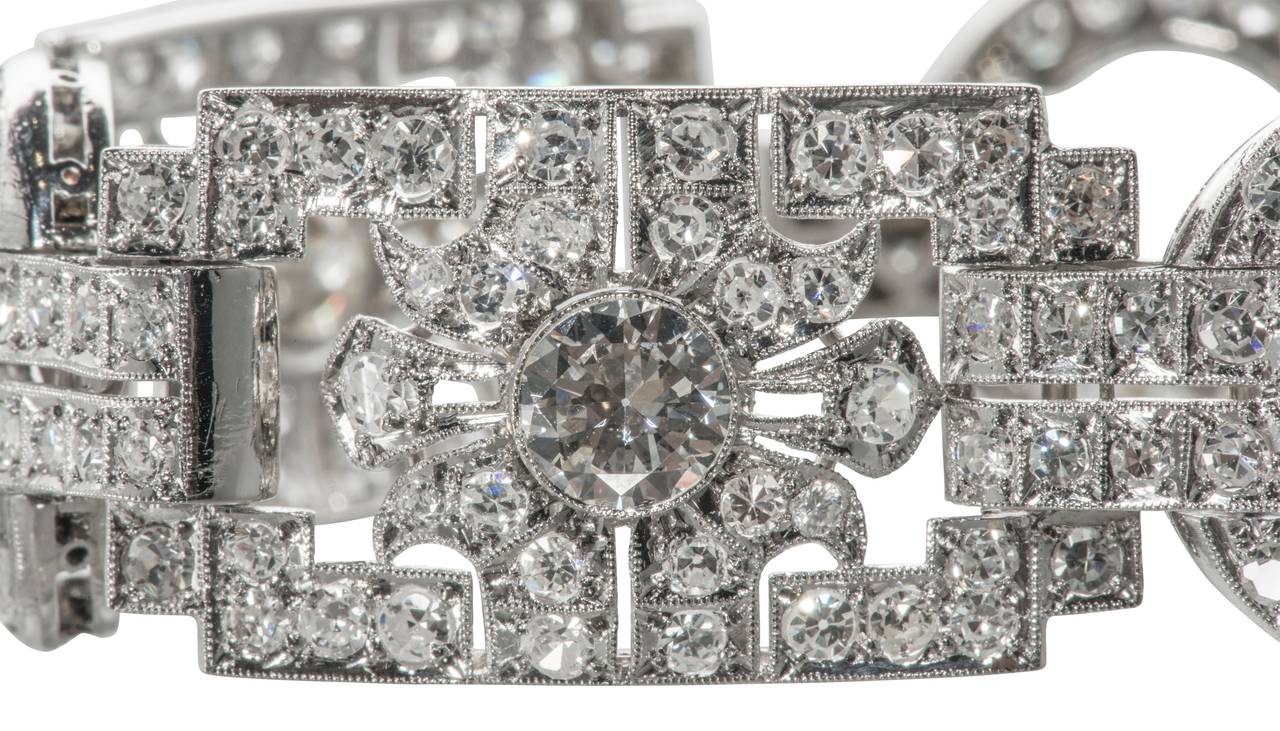 Women's Art Deco French Diamond Platinum Plaque Bracelet