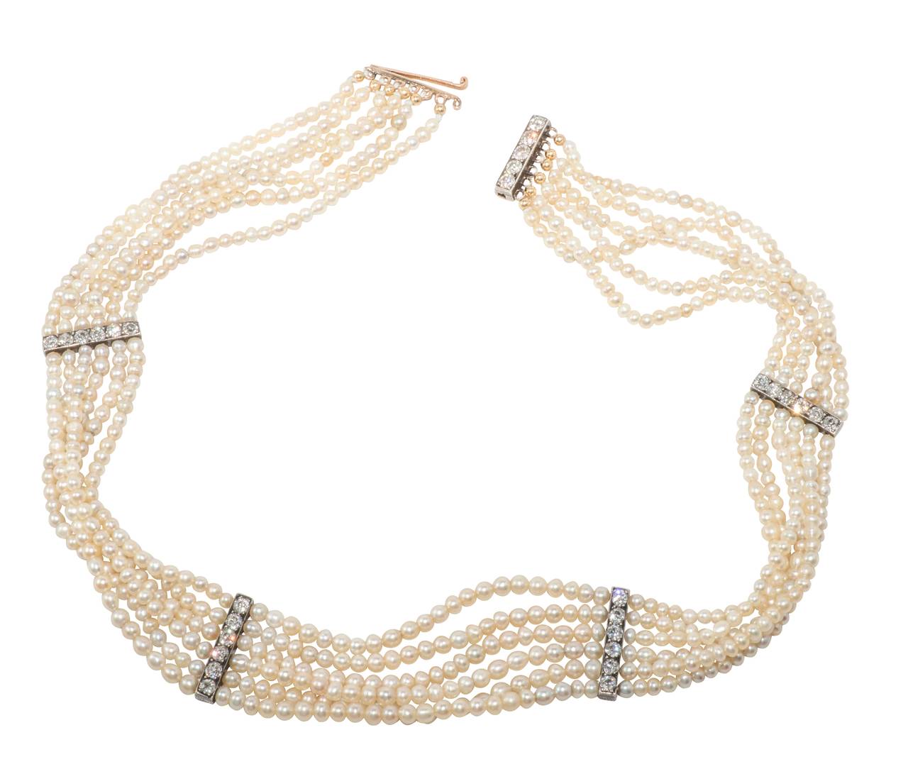 Edwardian Natural Pearl and Diamond Choker Necklace