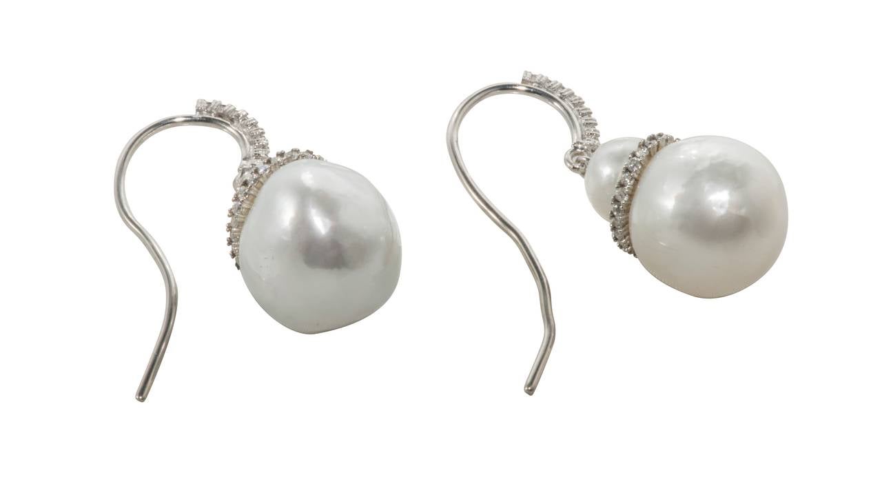 Contemporary Baroque South Sea Pearl Diamond Gold Drop Earrings