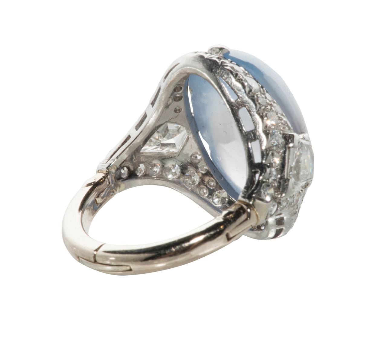 Art Deco Blue-Grey Star Sapphire Diamond Platinum Cocktail Ring 1