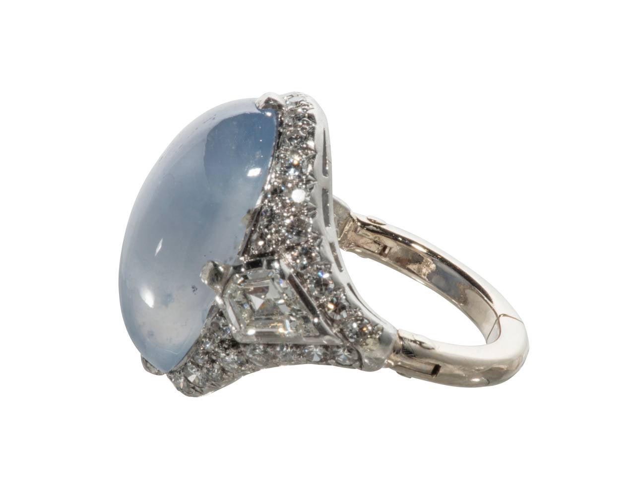 Art Deco Blue-Grey Star Sapphire Diamond Platinum Cocktail Ring In Excellent Condition In Houston, TX
