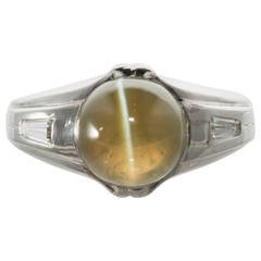 Gentleman
s Chrysoberyl Cat
s Eye Platinum Ring