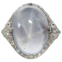 Antique Art Deco Blue-Grey Star Sapphire Diamond Platinum Cocktail Ring
