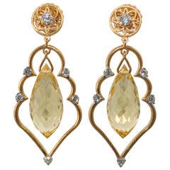 Citrine Diamond Gold Dangle Earrings
