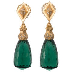 Prasiolite Diamond Gold Dangle Earrings