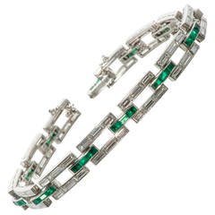 Cartier Art Deco Emerald Diamond Platinum Link Bracelet