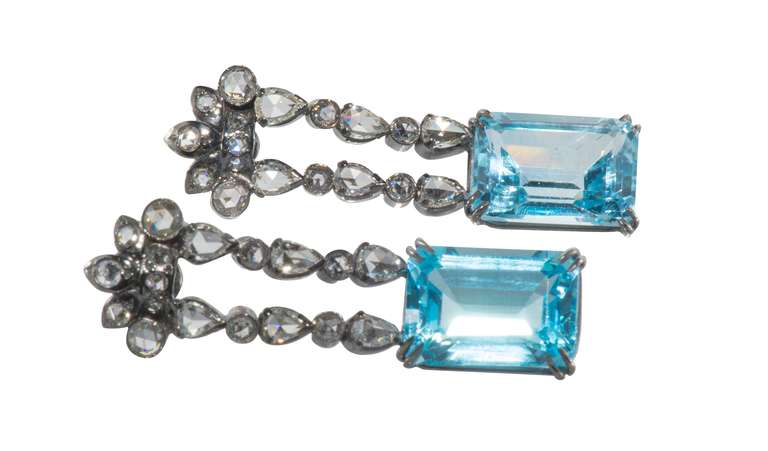 Wayne Smith Blue Topaz Diamond Earrings In Excellent Condition In Houston, TX