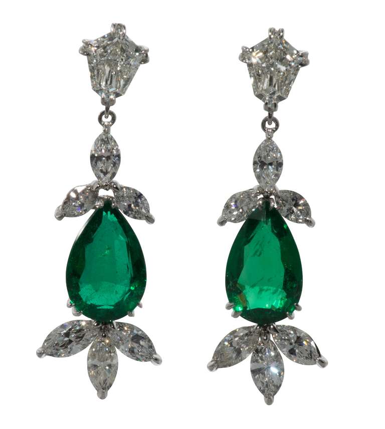 Elegant Emerald and Diamond Earrings set in platinum.