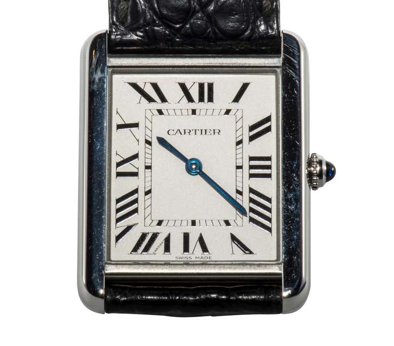 Cartier stainless steel Tank Solo wristwatch with deployant buckle.