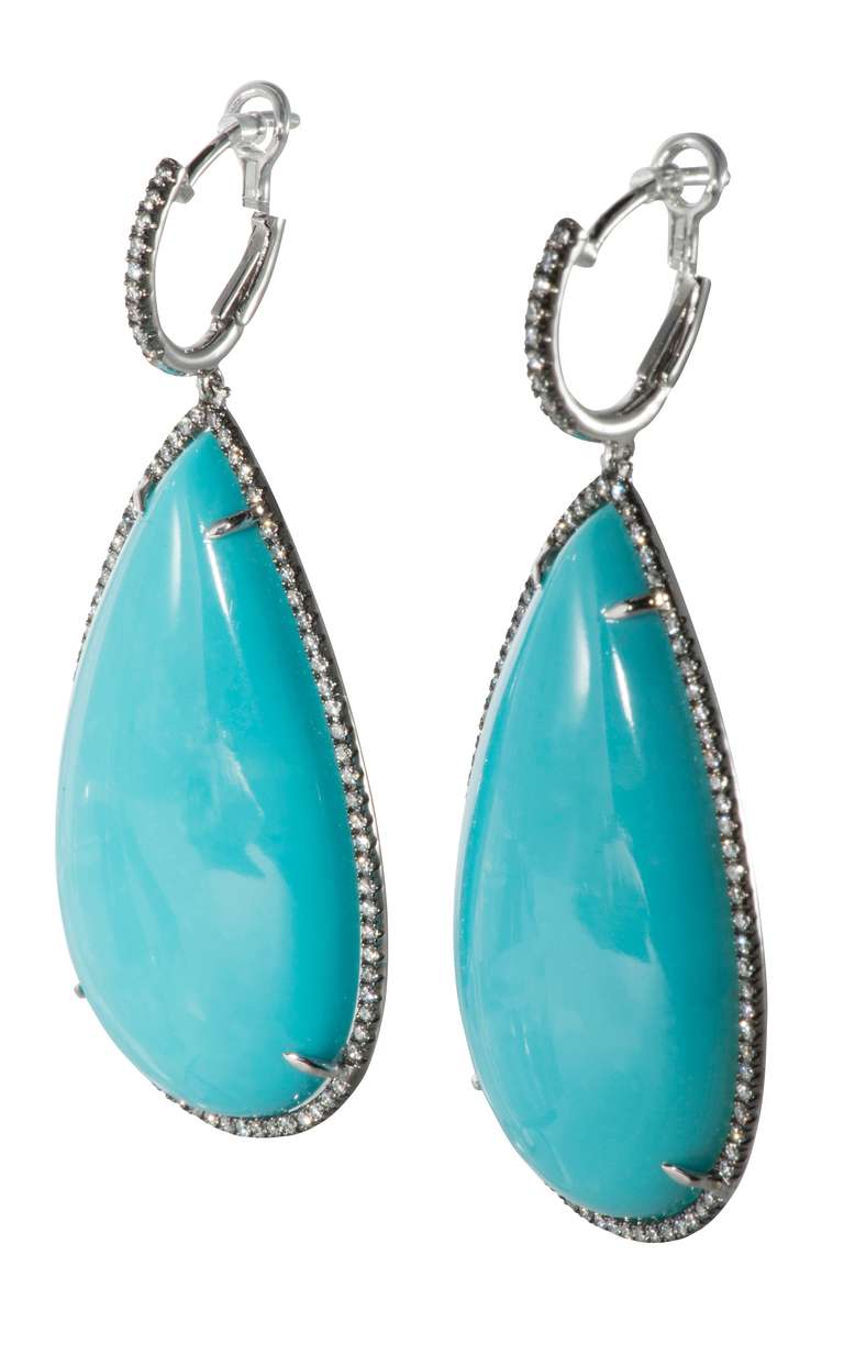 Turquoise Diamond Drop Earrings at 1stdibs