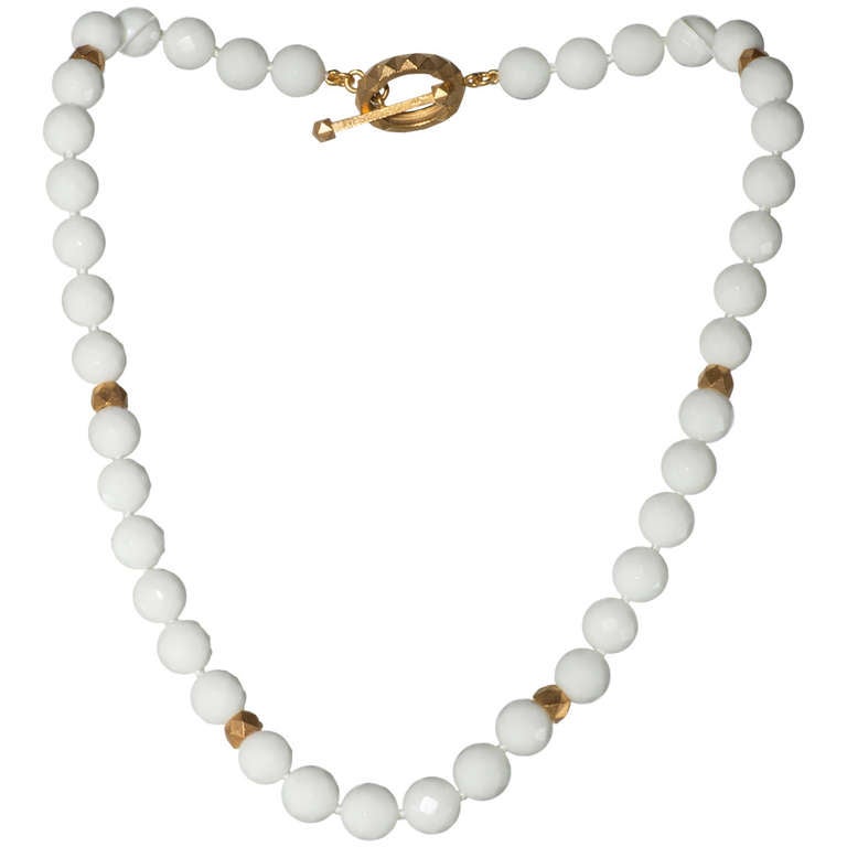 White Agate Bead Necklace at 1stDibs