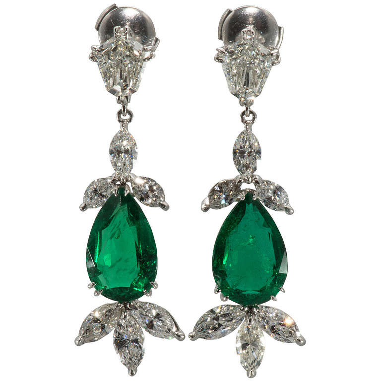 Emerald Diamond Dangle Earrings