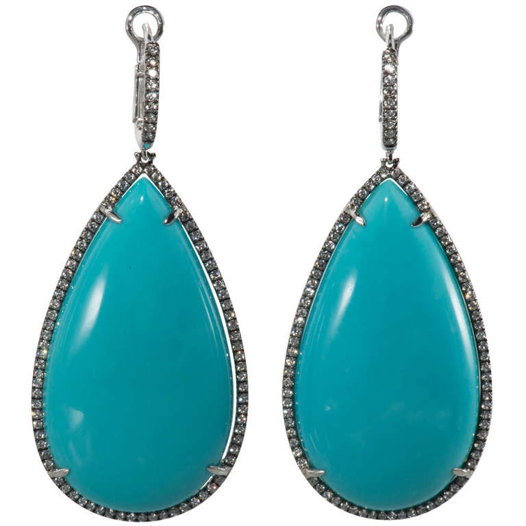 Turquoise Diamond Drop Earrings at 1stdibs