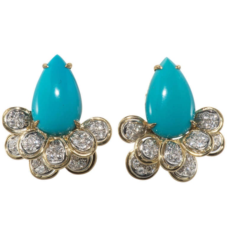 Turquoise Diamond Earrings For Sale