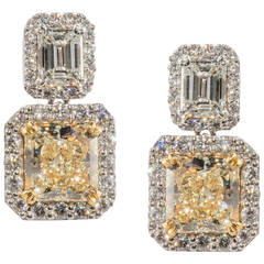 Fancy Yellow Diamond Platinum Drop Earrings