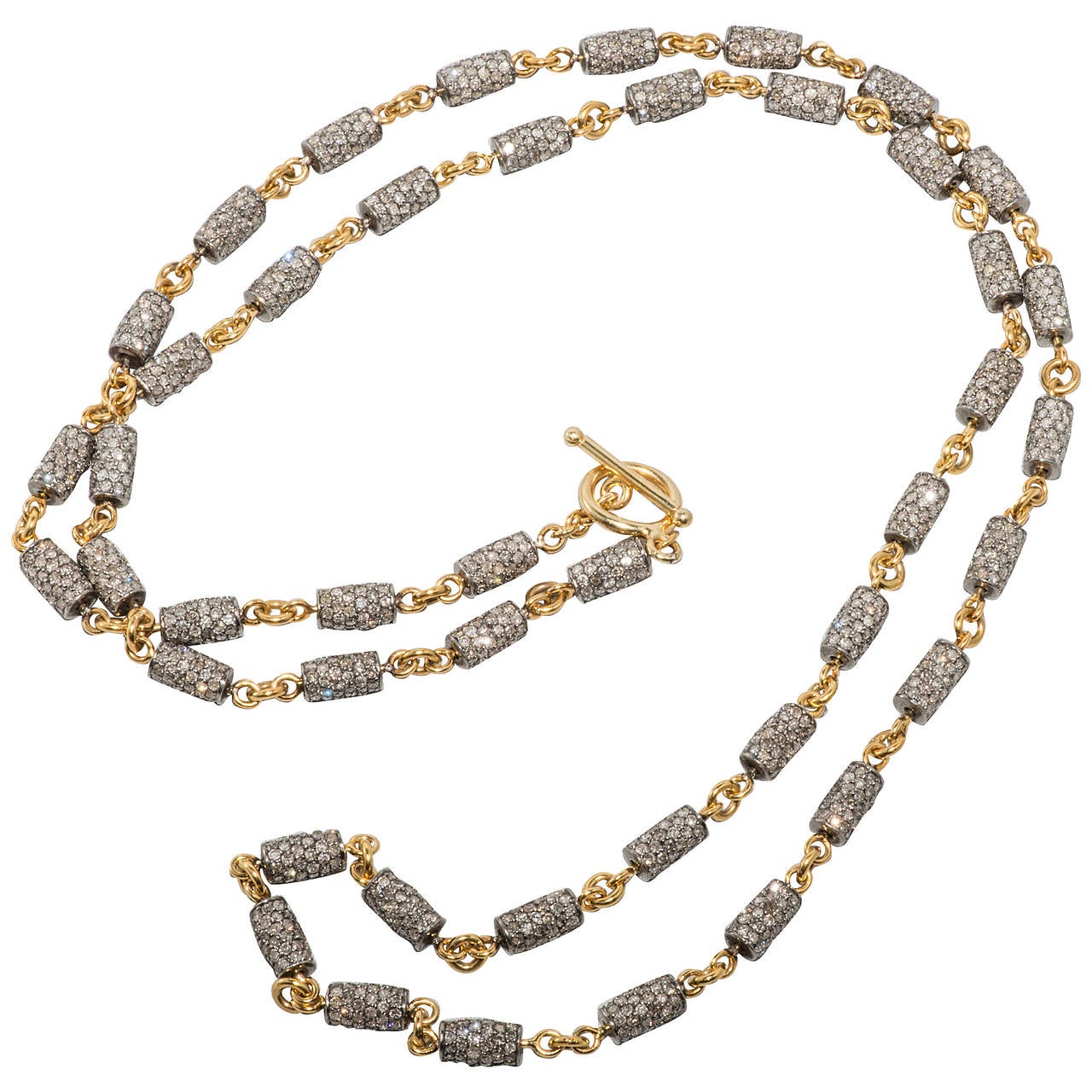 Diamond Gold Barrel Link Necklace