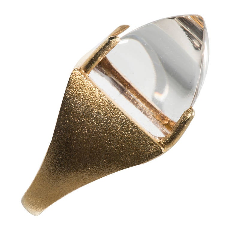 Contemporary Rock Crystal Yellow Gold Ring For Sale
