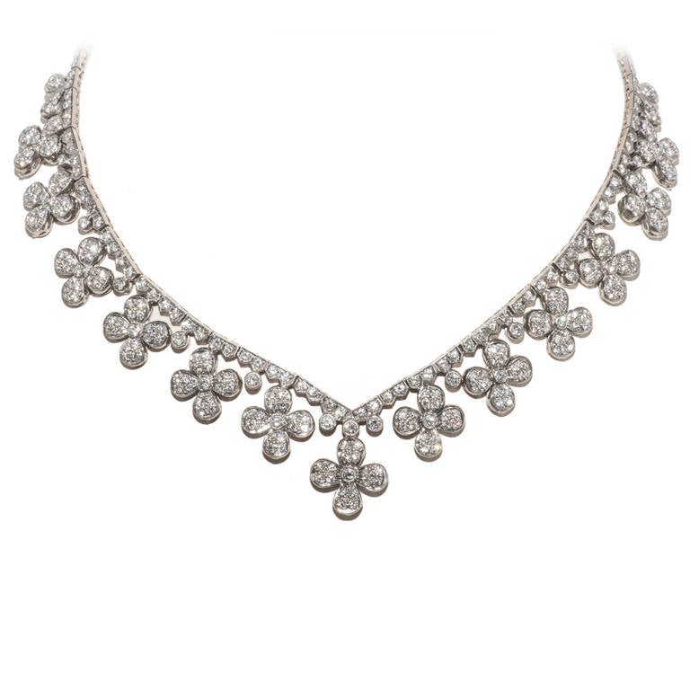 Flower Head Diamond White Gold Necklace For Sale