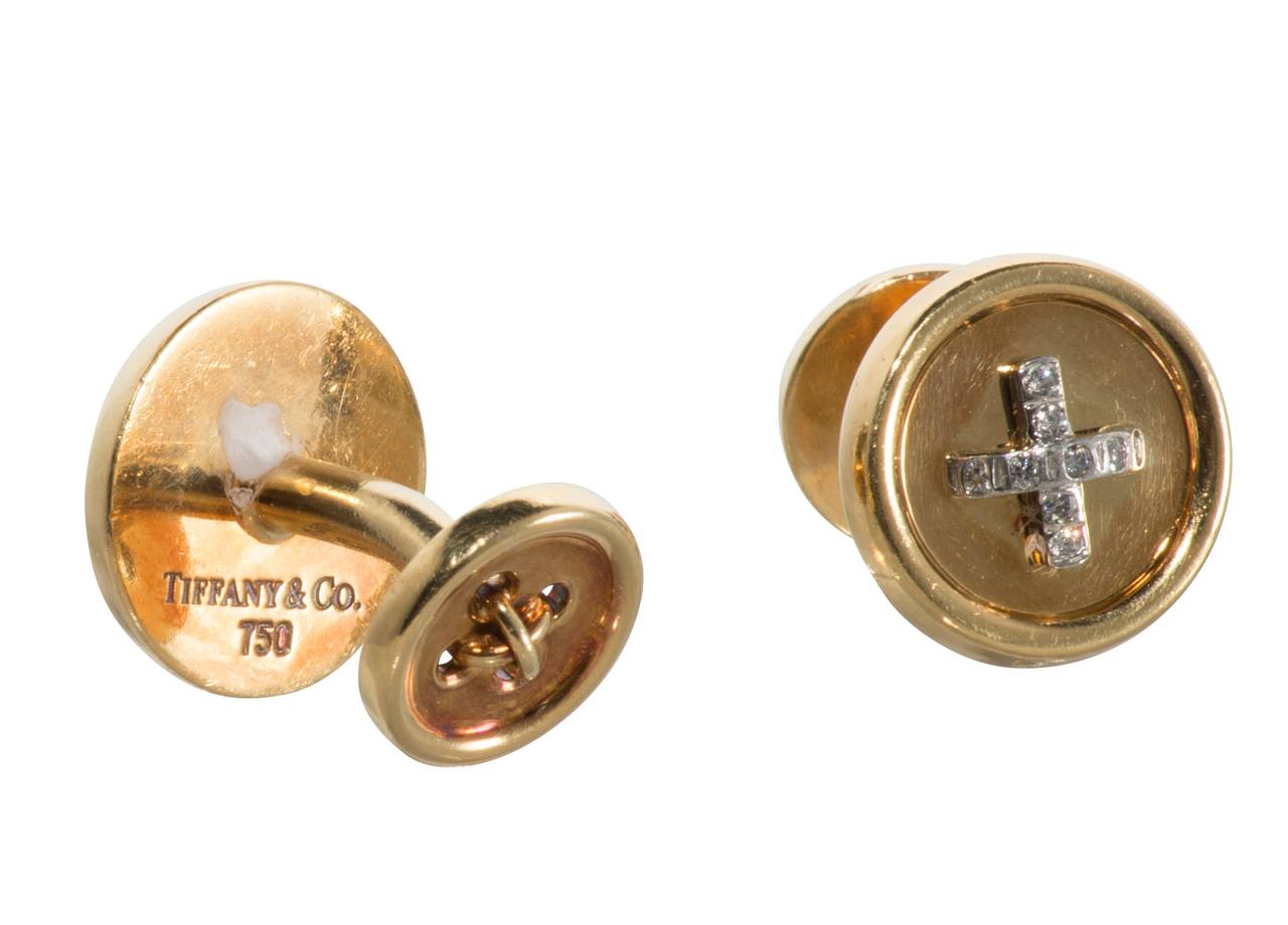 Tiffany & Co. Button Cufflinks with Diamond Thread