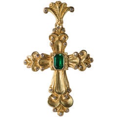 Kelli Brown Carved Emerald Diamond Cross