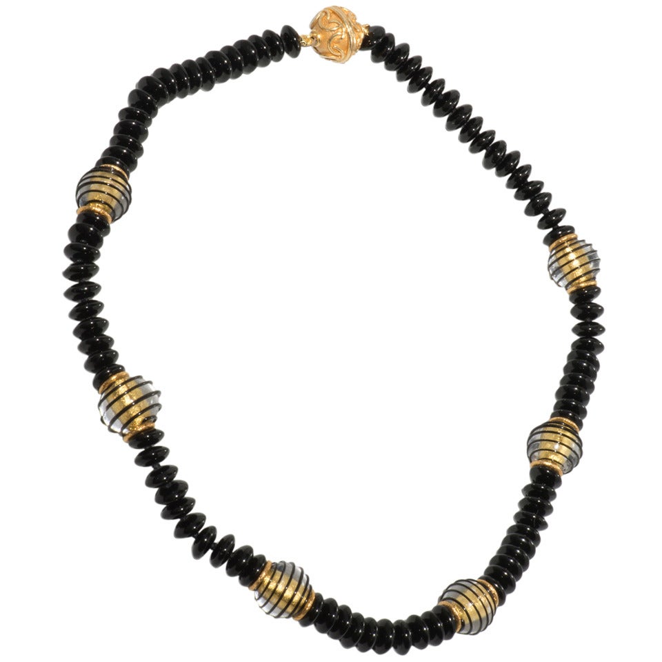 Venetian Glass Black Onyx Bead Necklace