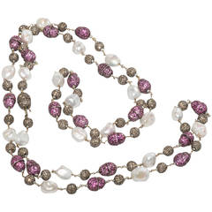 Pink Sapphire Brown Diamond Biwa Pearl Necklace
