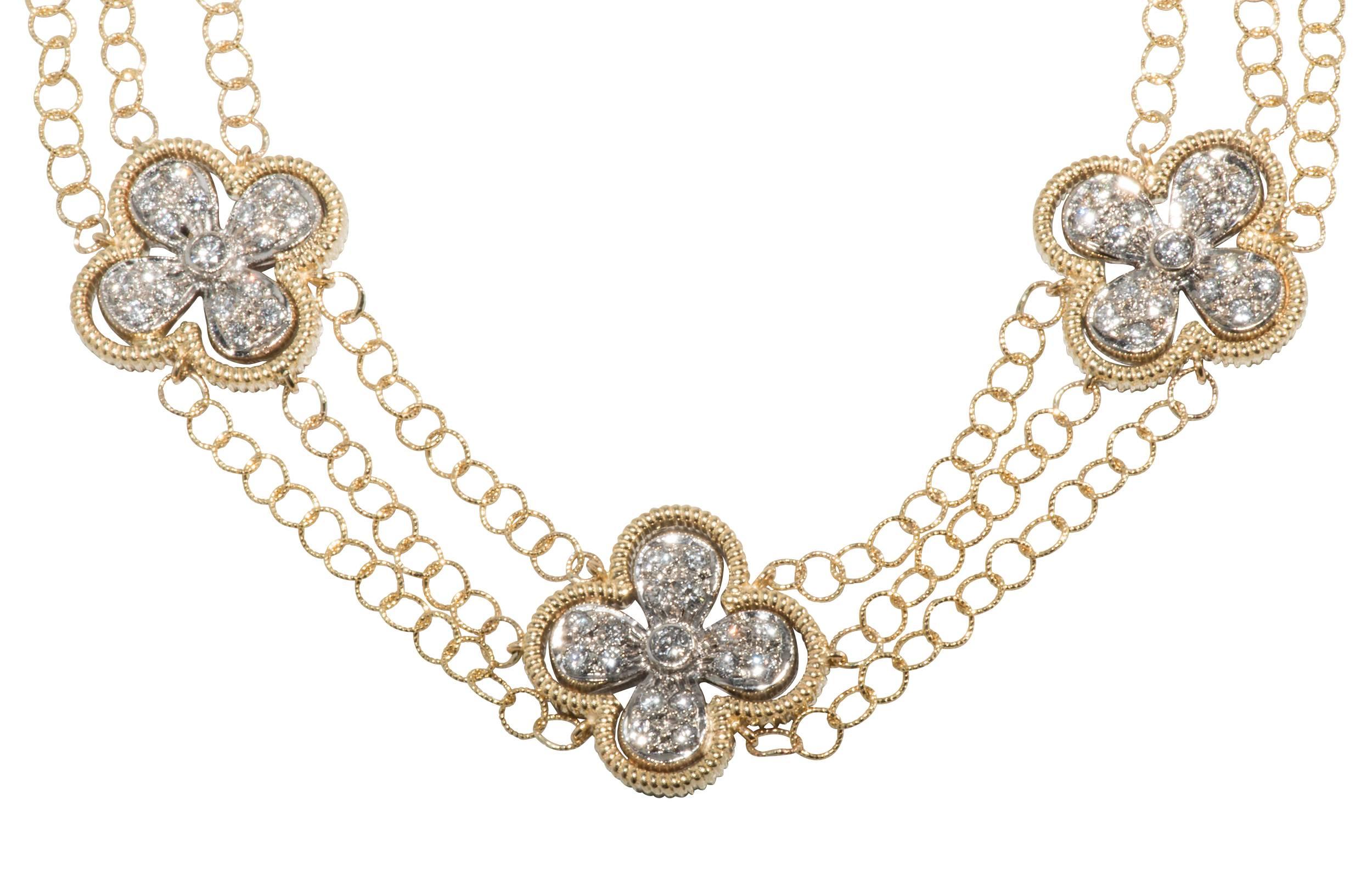 Women's Diamond Gold Quatrefoil Necklace For Sale