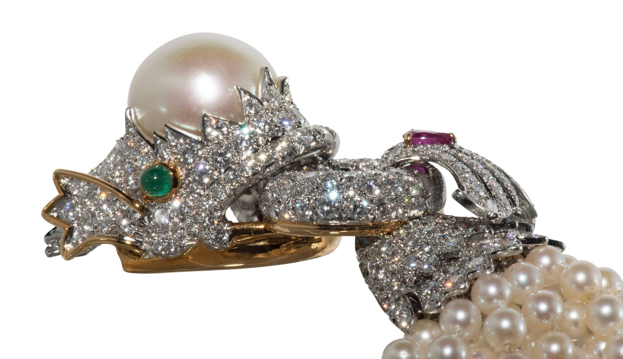 David Webb Pearl ruby emerald Diamond gold platinum Bracelet In Excellent Condition In Houston, TX