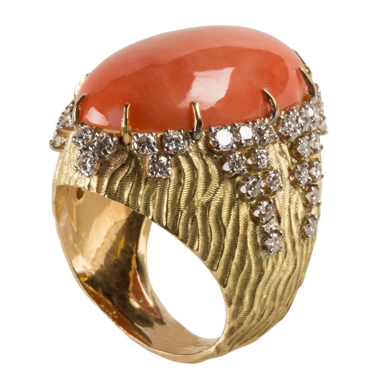 Cartier Coral Diamond gold Ring at 1stDibs