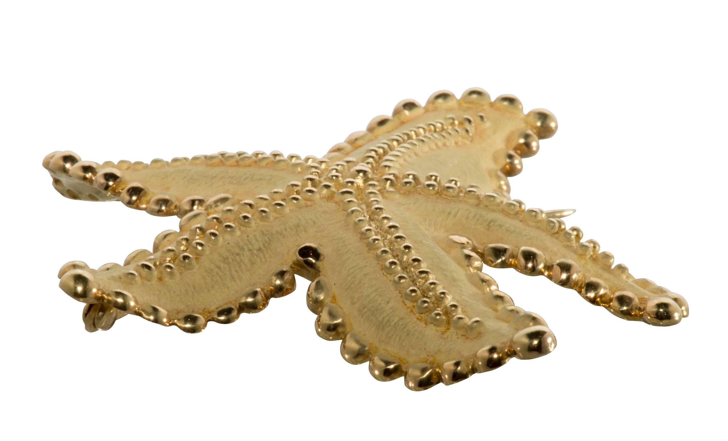 This is a beautiful starfish brooch made of 18k yellow gold.