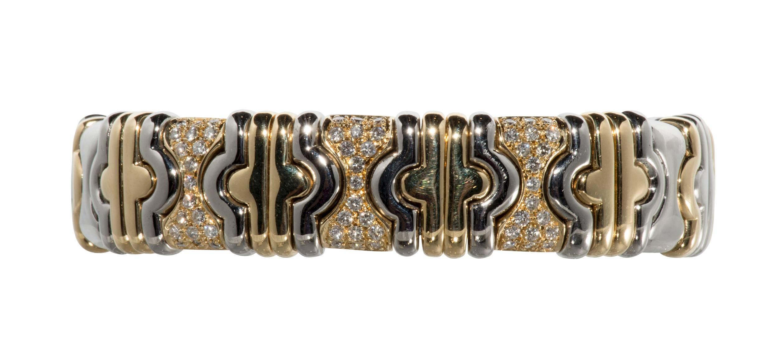 Modern Diamond Gold Stainless Steel Cuff Bracelet For Sale