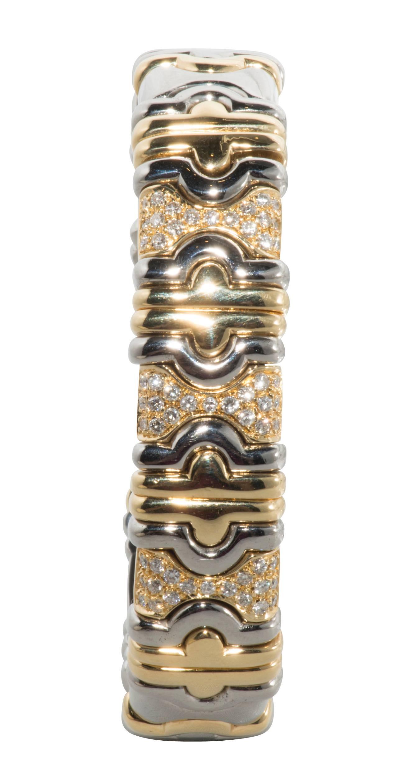 Women's Diamond Gold Stainless Steel Cuff Bracelet For Sale